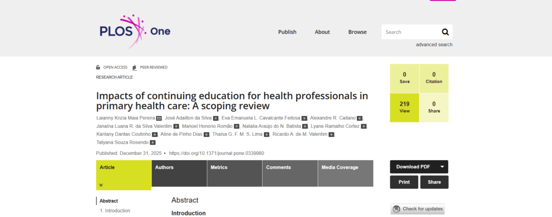 Estudo publicado por pesquisadores do LAIS evidencia os impactos positivos da formação continuada de profissionais de saúde no SUS