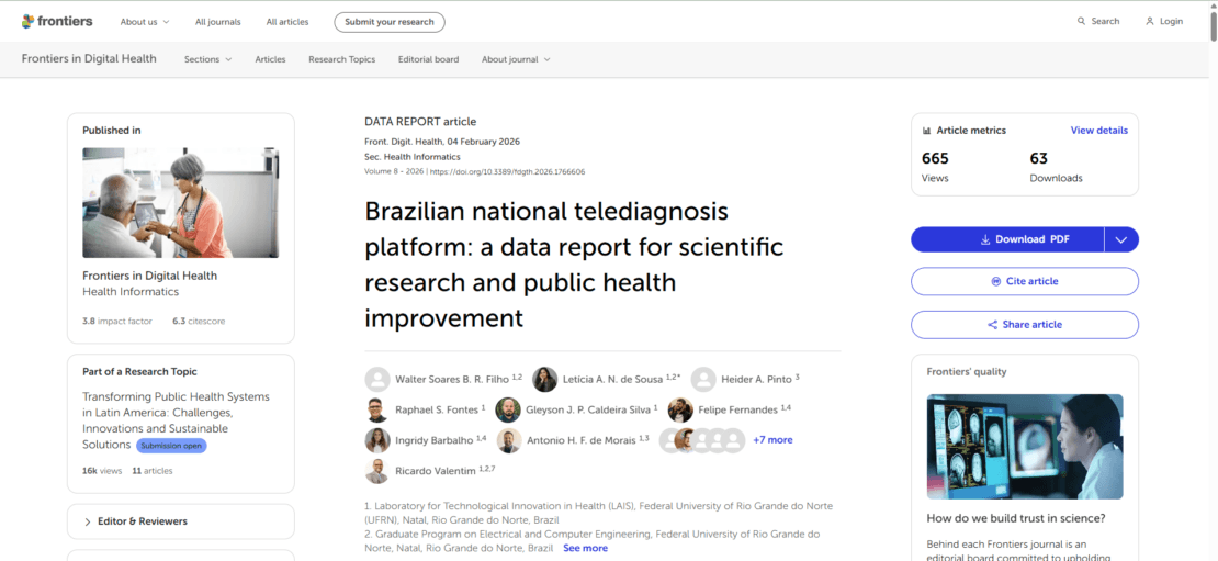 Plataforma Nacional de Telediagnóstico é tema de estudo de pesquisador do LAIS em revista internacional