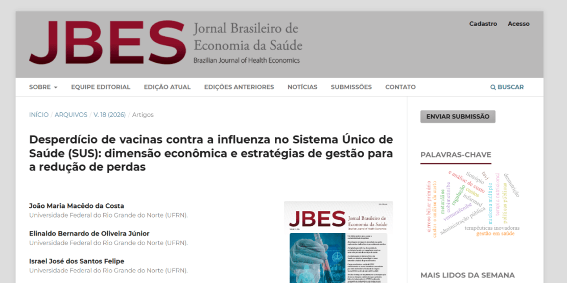 Artigo aponta desperdício de imunizantes contra influenza no Brasil
